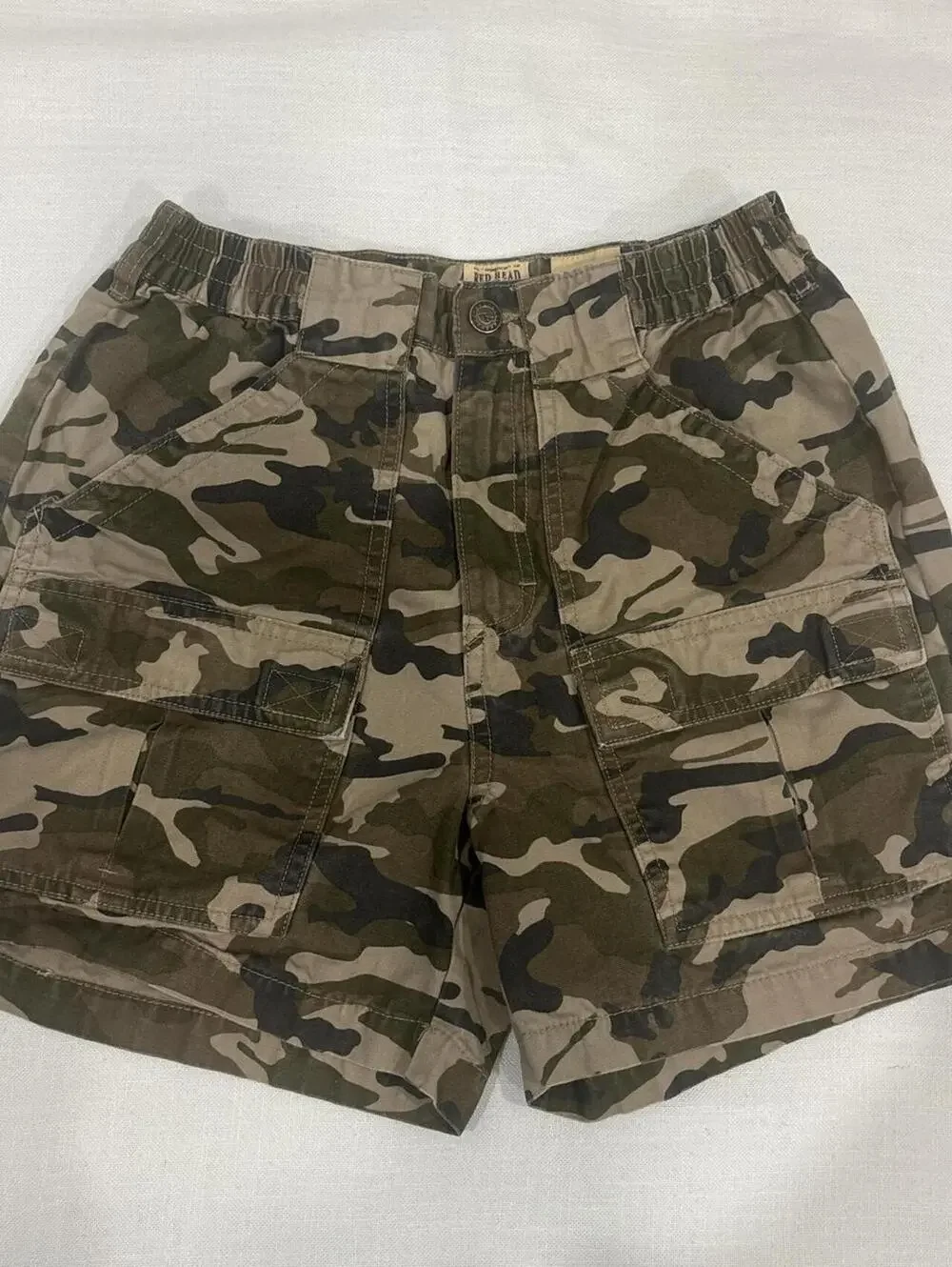 camo cargo shorts with elastic waistband